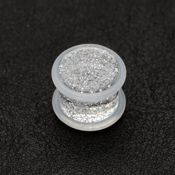 Detail View 1 of A Pair of Glitter Shimmer Acrylic Regs Ear Gauge Plug-Clear Gem